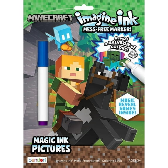 Minecraft 12-Page Imagine Ink Coloring Book with Mess Free Markers, Paperback by Bendon