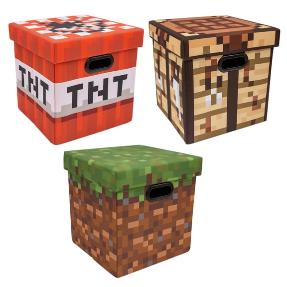 Minecraft 13-Inch Storage Bin Cube Organizers With Lid | Set Of 3
