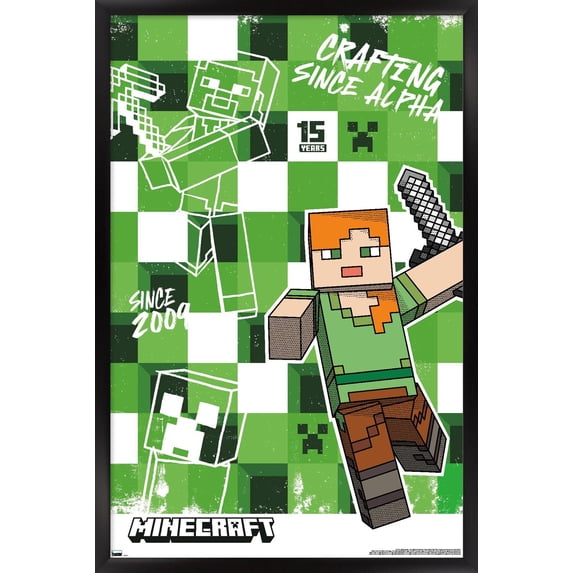 Minecraft: 15th Anniversary - Crafting Since Alpha Wall Poster, 14.725" x 22.375" Framed