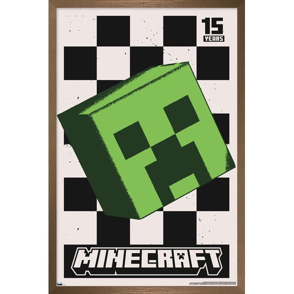 Minecraft: 15th Anniversary - Posterized Creeper Wall Poster, 14.725" x 22.375" Framed
