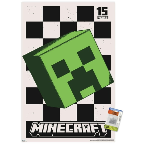 Minecraft: 15th Anniversary - Posterized Creeper Wall Poster with Push Pins, 22.375" x 34"