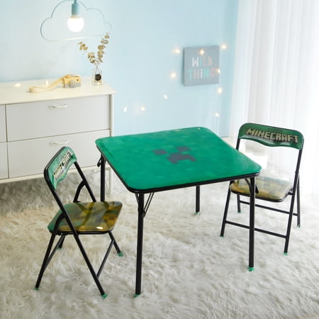 Minecraft 3 Piece Square Metal Folding Table And Chair Set, Green, 24" x 24" x 20"