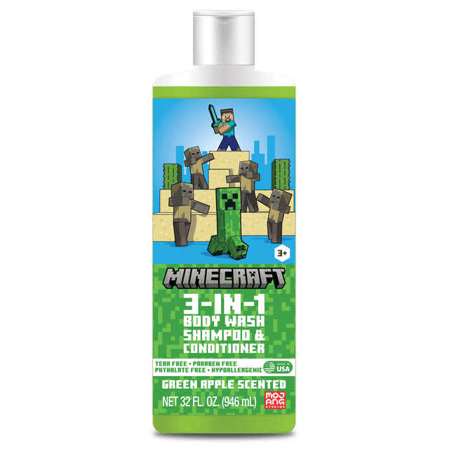 Minecraft 3-in-1 Wash, Shampoo, Conditioner, and Body Wash, Green Apple ...
