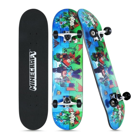 Minecraft 31" Lenticular Complete Skateboard, Battle Scene, Kids Ages 6+, Green