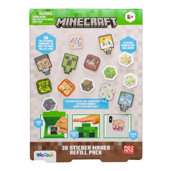 Minecraft 3D Sticker Maker Refill Pack, Make 30+ Shaker Stickers with Gems, Sprinkles & Backgrounds, Compatible with Minecraft Sticker Maker (Sold Separately), Fun Craft Kit for Kids | Paladone