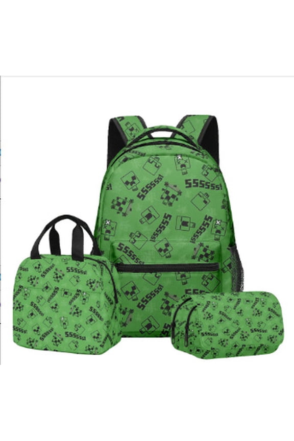 Minecraft 3D-themed waterproof backpack, lightweight travel bag, three-piece set
