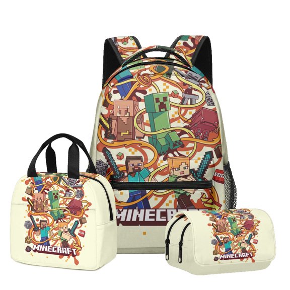 Minecraft 3D-themed waterproof backpack, lightweight travel bag, three-piece set