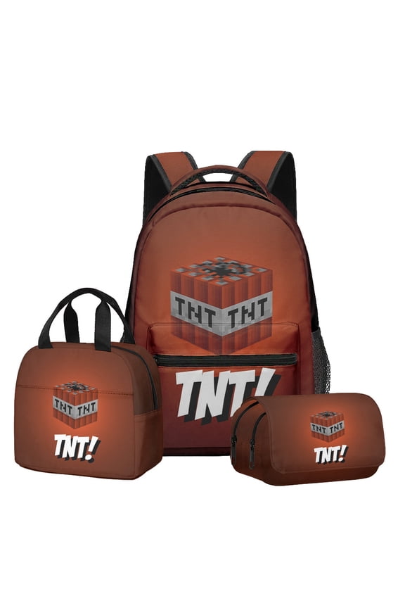 Minecraft 3D-themed waterproof backpack, lightweight travel bag, three-piece set