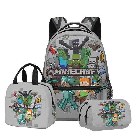 Minecraft 3D-themed waterproof backpack, lightweight travel bag, three-piece set