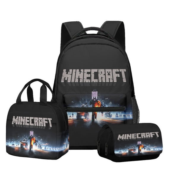 Minecraft 3D-themed waterproof backpack, lightweight travel bag, three-piece set
