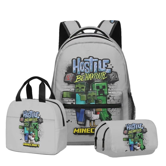 Minecraft 3D-themed waterproof backpack, lightweight travel bag, three-piece set