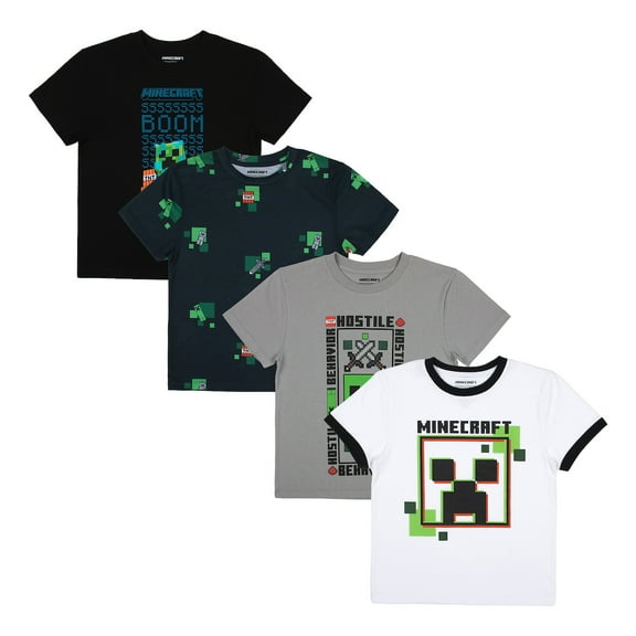Minecraft 4-Pack Boy's Crew Neck Short Sleeve T-shirt Combo Set Small