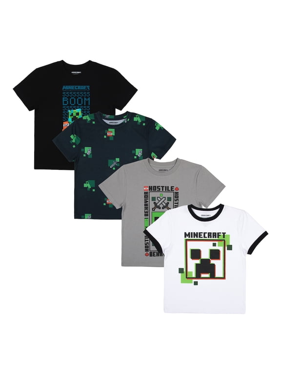 Minecraft 4-Pack Boy's Crew Neck Short Sleeve T-shirt Combo Set Small