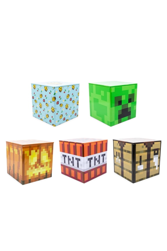 Minecraft 4x4 Inch Tin Storage Box Set of 5 | Bee | Creeper | TNT | Table | Jack