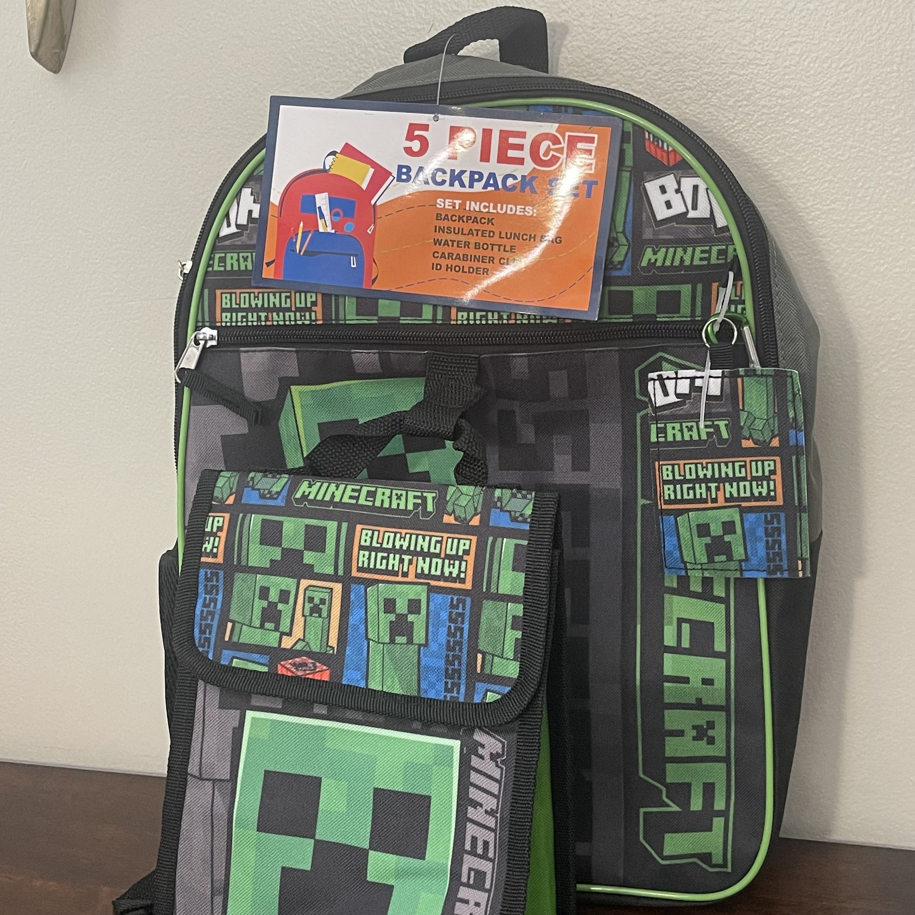 Minecraft Creeper 5-Piece Backpack Set, Green - Walmart.com