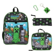Minecraft 5-Piece Set 16 Backpack Lunchbox Utility Case Rubber Keychain and Carabiner