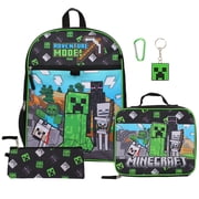 Minecraft 5-Piece Set 16 Backpack Lunchbox Utility Case Rubber Keychain and Carabiner