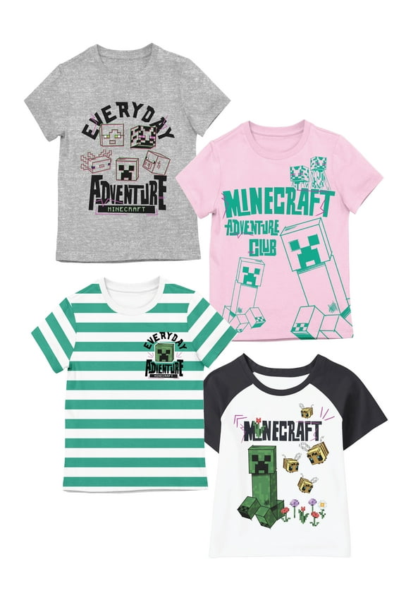 Minecraft Adventure Club 4pk Crew Neck Short Sleeve Youth Girl's Tees-XXL
