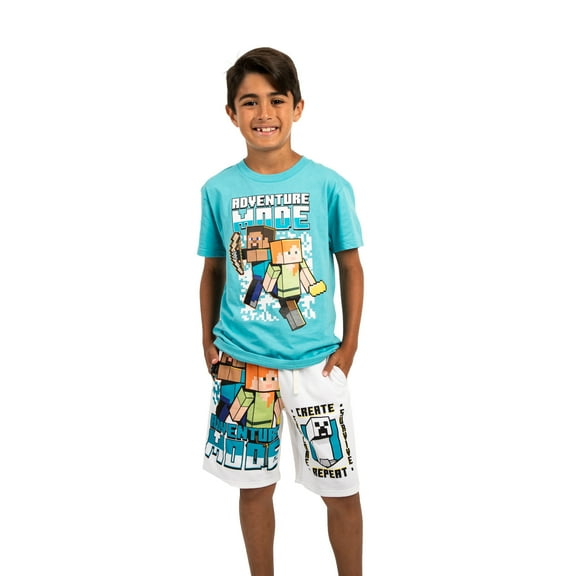 Minecraft Adventure Mode Boy's Short Sleeve Shirt & Lounge Shorts Combo Set-Medium