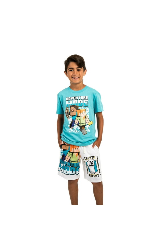 Minecraft Adventure Mode Boy's Short Sleeve Shirt & Lounge Shorts Combo Set-Medium