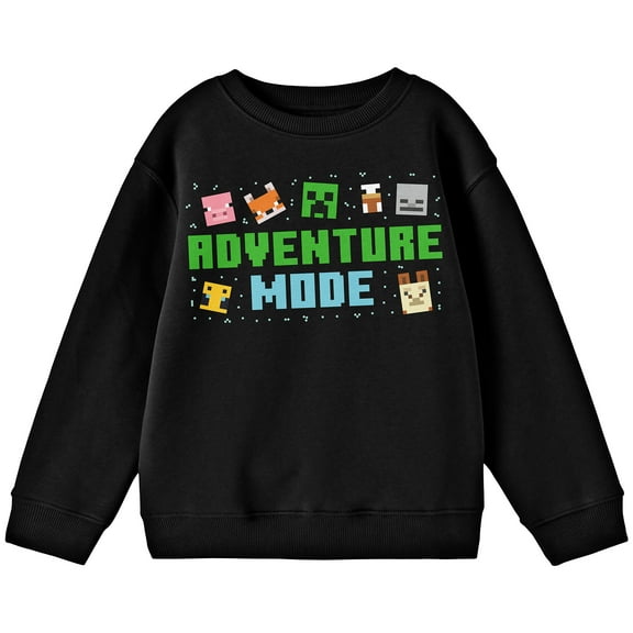 Minecraft Adventure Mode Youth Black Crew Neck Long Sleeve Sweatshirt - Medium