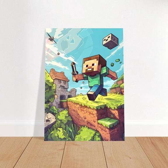 Minecraft Adventure Poster Steve Pixel Art Gaming Decor Home Decor Action Scene Print Size 24x36 Unframed Poster