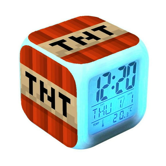 Minecraft Alarm Clock with Color Changing Display for Students Perfect Gift Idea 7 Colors Night Light Wake Up Alarm Clock for Kids Teens Boys Girls