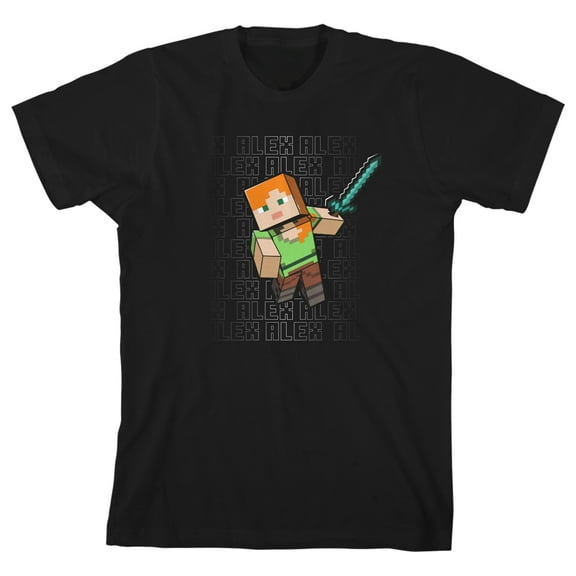 Minecraft Alex Boy's Black T-shirt-Small