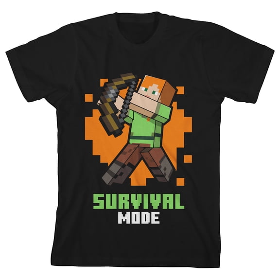 Minecraft Alex Survival Mode Crew Neck Short Sleeve Boys' Black T-shirt-Large