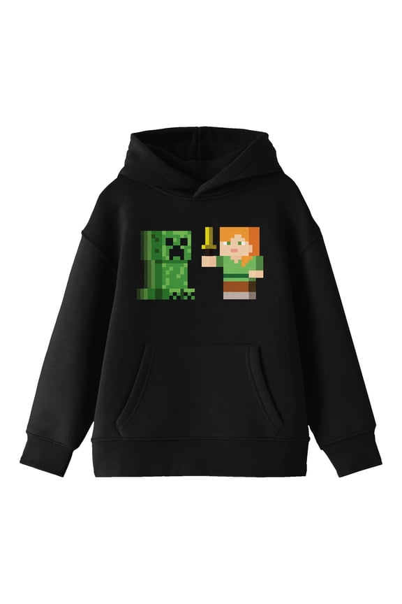 Minecraft Alex Versus Creeper Youth Black Graphic Hoodie-XL