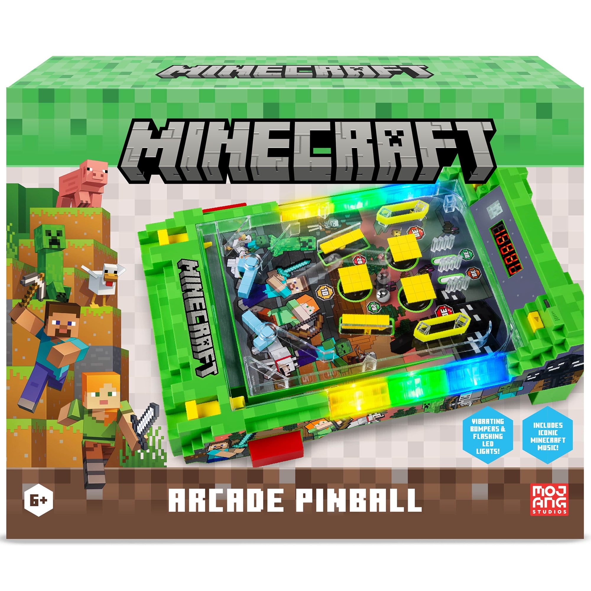 Minecraft: Arcade Pinball - Overworld - Lights & Sounds Tabletop Game, LED Scoreboard, Vibrating Bumpers, Gutter Detection, Licensed, Adults & Kids 6+