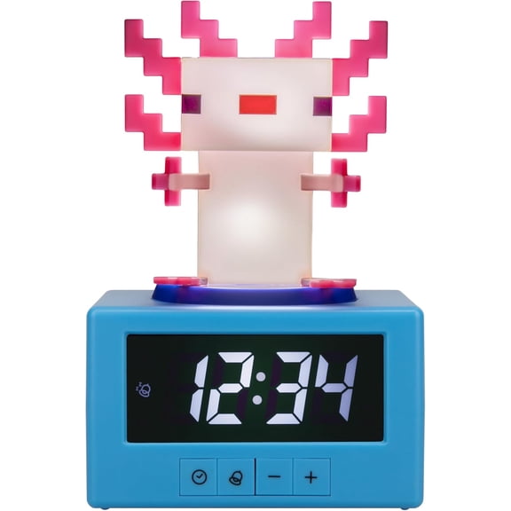 Minecraft Axolotl Digital Alarm Clock with Night Light Officially Licensed Gaming Decor, for Kids & Teens Bedrooms, Game Rooms, Minecraft Fans