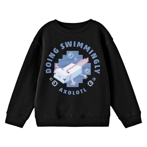 Minecraft Axolotl Doing Swimmingly Boy's Black Sweatshirt-Large