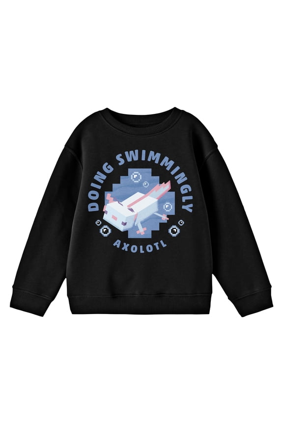 Minecraft Axolotl Doing Swimmingly Boy's Black Sweatshirt-Small