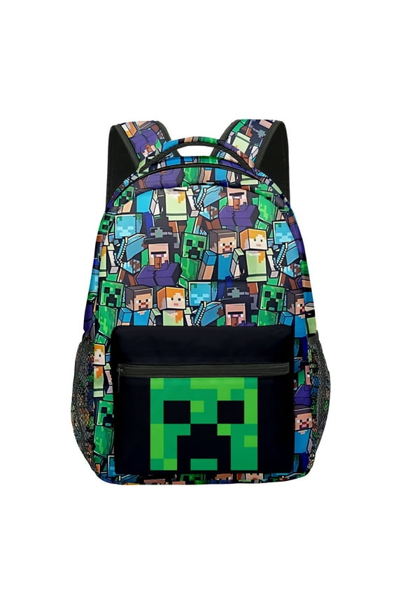 Minecraft Backpack| Gamer Black Rucksack | Green Creeper Zombie Skeleton Enderman & Cave Spider
