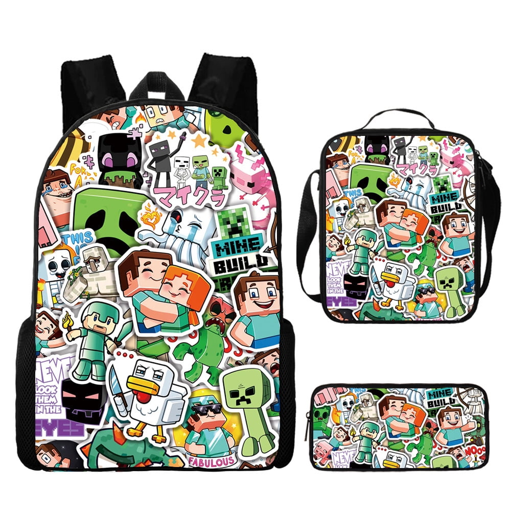 Minecraft Rucksack Item Minecraft Backpack| Gamer Black Rucksack | Green Creeper Zombie ...