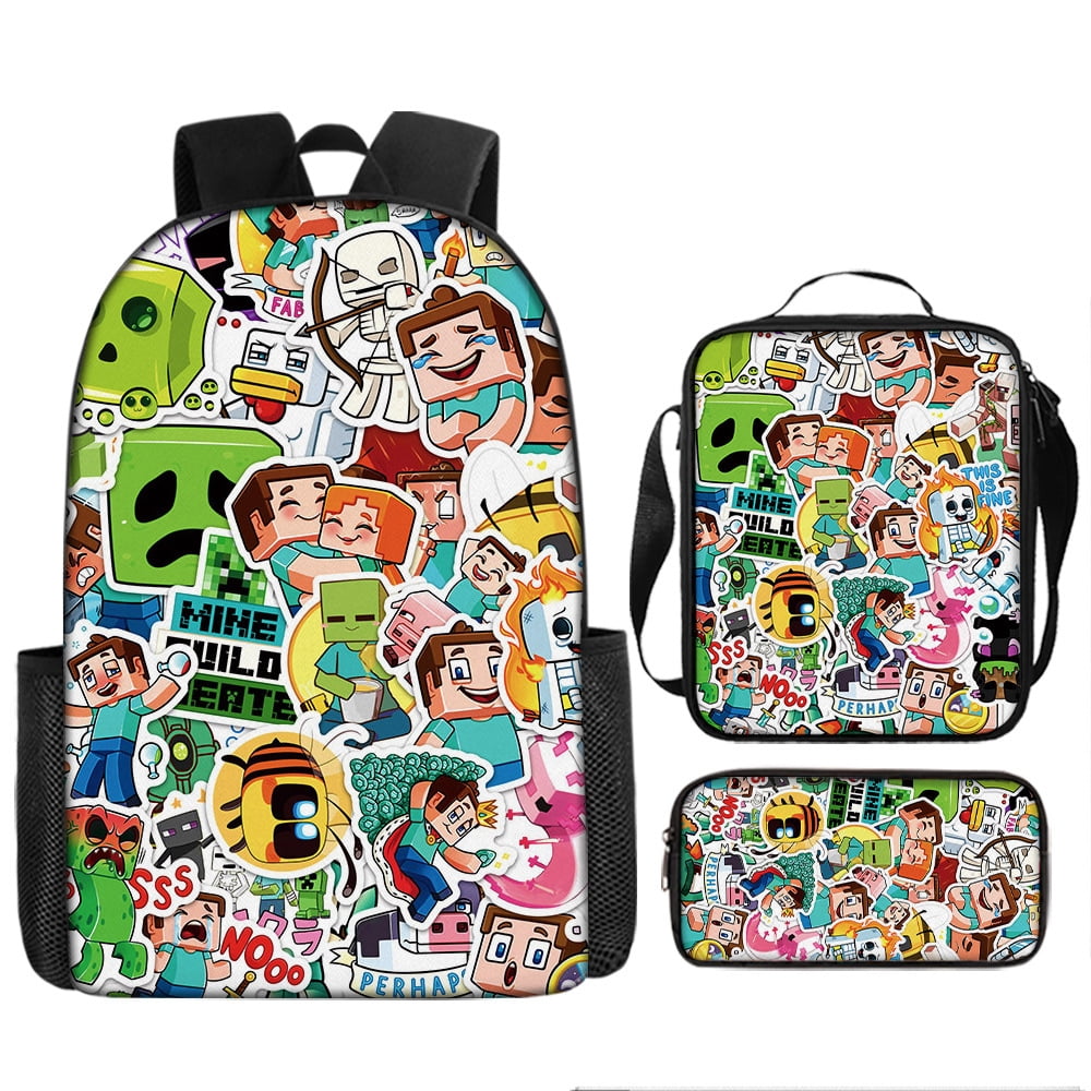 Minecraft Rucksack Item Minecraft Backpack| Gamer Black Rucksack | Green Creeper Zombie ...