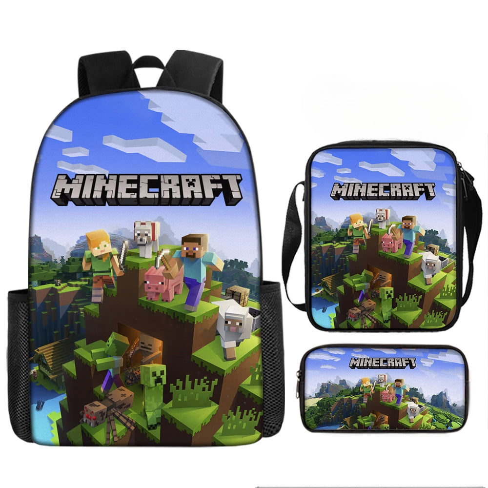 Minecraft Backpack Set For Girls – 4 Piece School Kit With Lunch Box, Water Bottle & Pencil Case – Official Merch