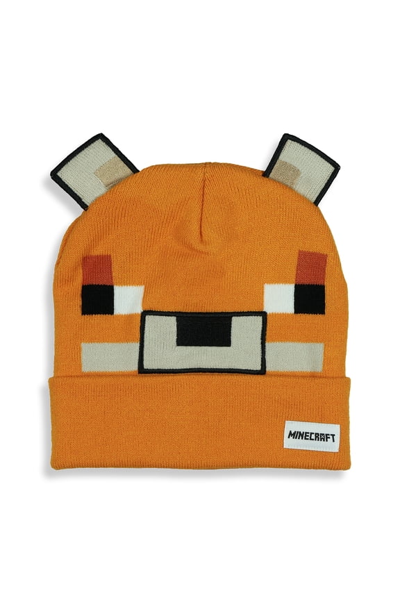 Minecraft Beanie Adult Big Face Fox Character 3D Ears Cuff Knit Hat Cap