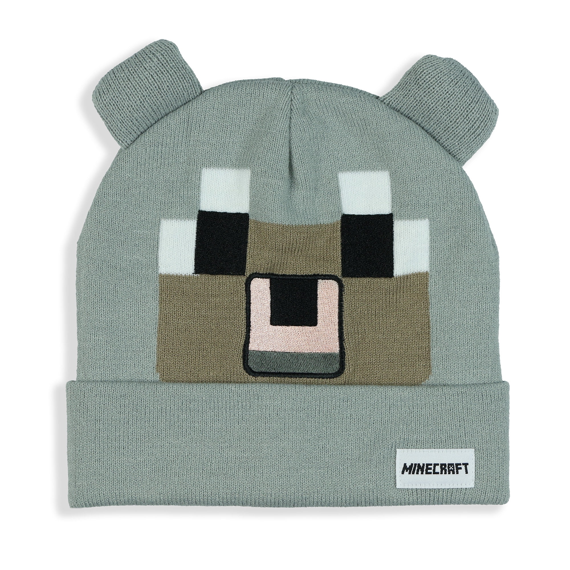 Minecraft Beanie Pale Wolf Pixel Design Cuffed Knit Hat with 3D Ears ...