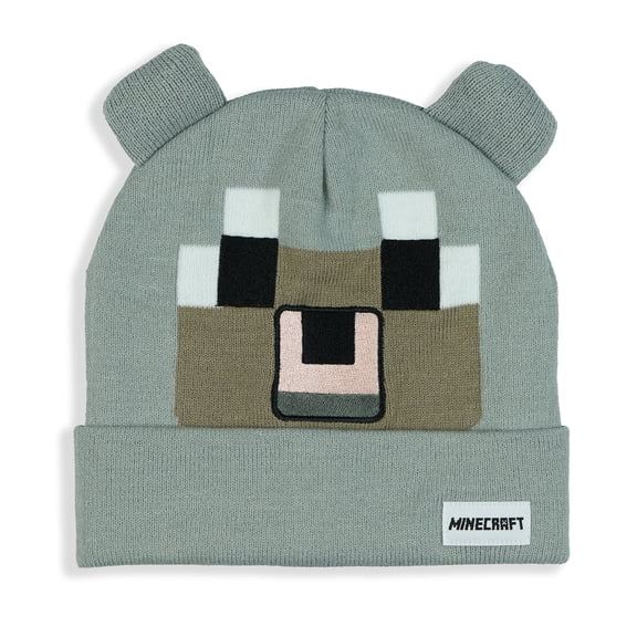 Minecraft Beanie Pale Wolf Pixel Design Cuffed Knit Hat with 3D Ears