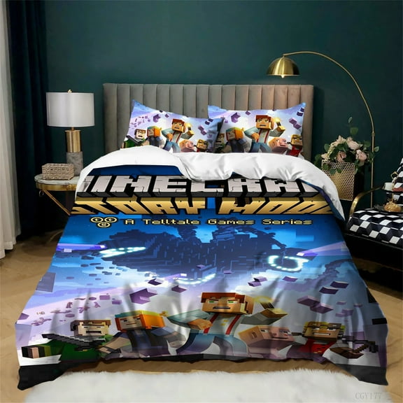 Minecraft Bedding Set 3 Pieces Ultra Soft Comfortable Duvet Cover Set Game Breathable Quilt Cover with Pillowsham
