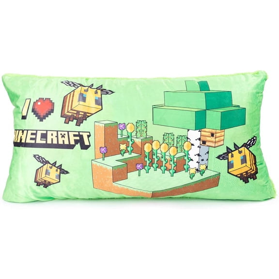 Minecraft Bee Body Pillow Cover - Plush Bed Pillow Cover Measures 36 x 18 Inches, with Sherpa Backing - Kids Super Soft Bedding
