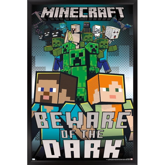 Minecraft - Beware Of The Dark Wall Poster, 22.375" x 34", Framed