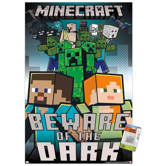 Minecraft - Beware Of The Dark Wall Poster with Push Pins, 22.375