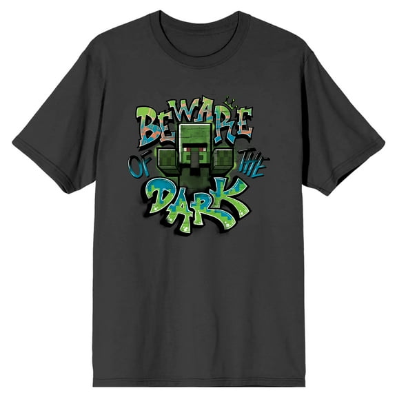 Minecraft Beware of the Dark Men's Charcoal Gray Graphic Tee-Medium