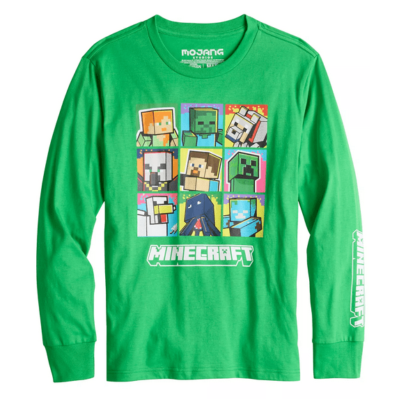 Minecraft Big Boys' Character Grid Long Sleeve T-Shirt, Sizes 8-18