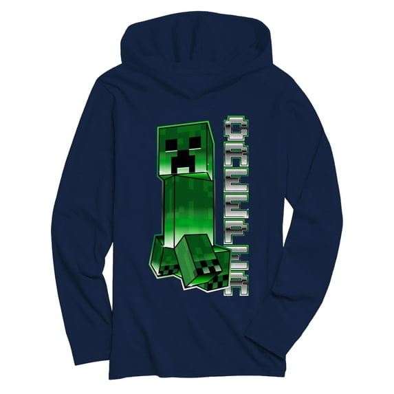 Minecraft Big Boys' Creeper Long Sleeve Hooded T-Shirt, Sizes 8-20
