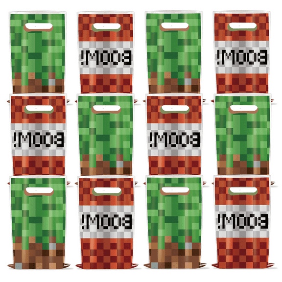 Minecraft Birthday Party Supplies, 10 Pcs Pixel Game Party Favor Bags/Minecraft Plastic Bags/Pixel Game Snack Bags/Minecraft Birthday Party Candy Bags For Boys/Girls Pixel Game Party Favors