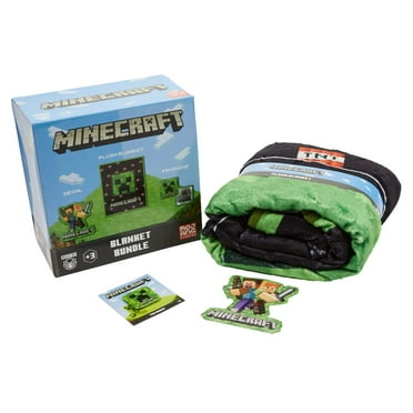 Minecraft Blanket Bundle  Soft Fleece Plush 46"x 60" Throw Blanket Character Decal and Pin Badge Gift Box Set